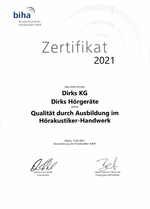 Zertifikat BiHA